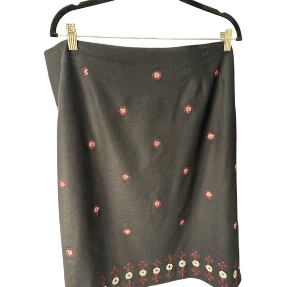 Oscar De La Renta Black Wool Blend Embroidered Floral Skirt Size 22W EUC - Picture 3 of 7